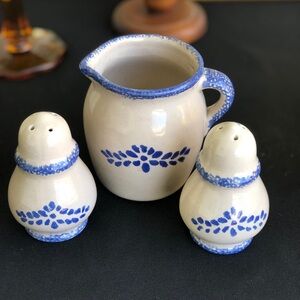 Vintage Blue Floral Ceramic Creamer and Salt & Pepper Set